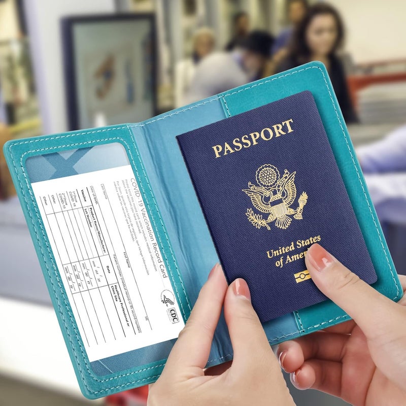 Eoehro Passport and Vaccine Card Holder Combo with Vaccine Card Slot, Passport Wallet, Passport Cover/ Case for Women and Men(AK-turquoise) - Image 2