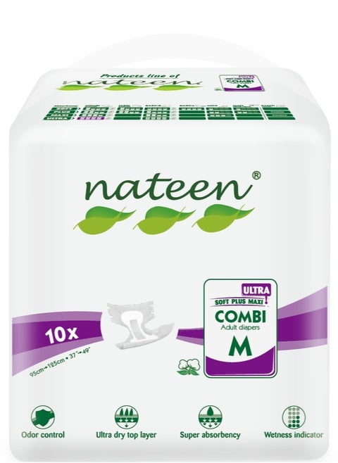 Super Ultra Incontinence Adult Diapers,Medium,Waist Size 95-125Cm,10 Count,Briefs With Maximum Absorbency,Leak Protection.