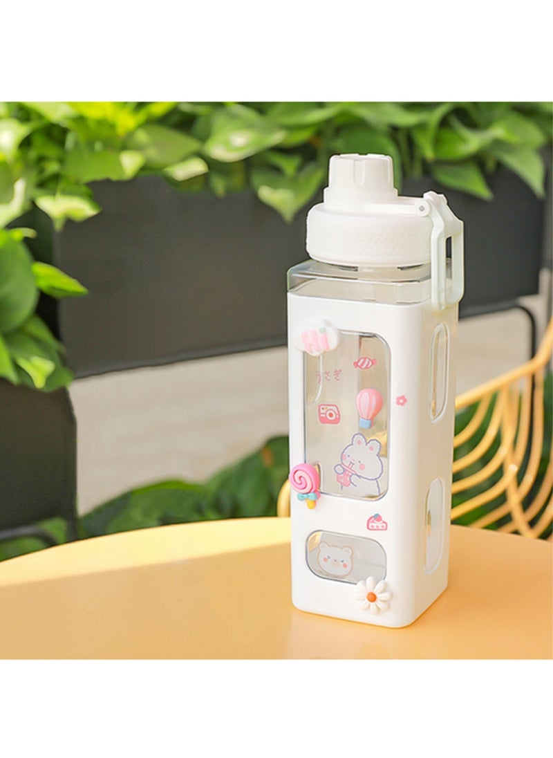 Arabest - 700ml Large Capacity Water Bottle, Portable Plastic Water Bottle, Water Cup with Bounce Cap, Beverage Water Bottle, Suitable for Outdoor Sports and Camping - White - Image 1