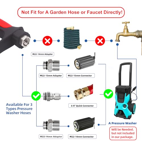 DUSICHIN Short Pressure Washer Gun Swivel Joint 4000 PSI Foam Cannon Lance7 Pressure Washer Nozzle Tips Car Wash Foam Gun 7 Tip Slots 38 Swivel Quick ConnectorM2214mm M2215mm Fitting DUS2912 - Image 3