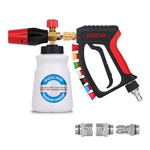 DUSICHIN Short Pressure Washer Gun Swivel Joint 4000 PSI Foam Cannon Lance7 Pressure Washer Nozzle Tips Car Wash Foam Gun 7 Tip Slots 38 Swivel Quick ConnectorM2214mm M2215mm Fitting DUS2912 - Image 1