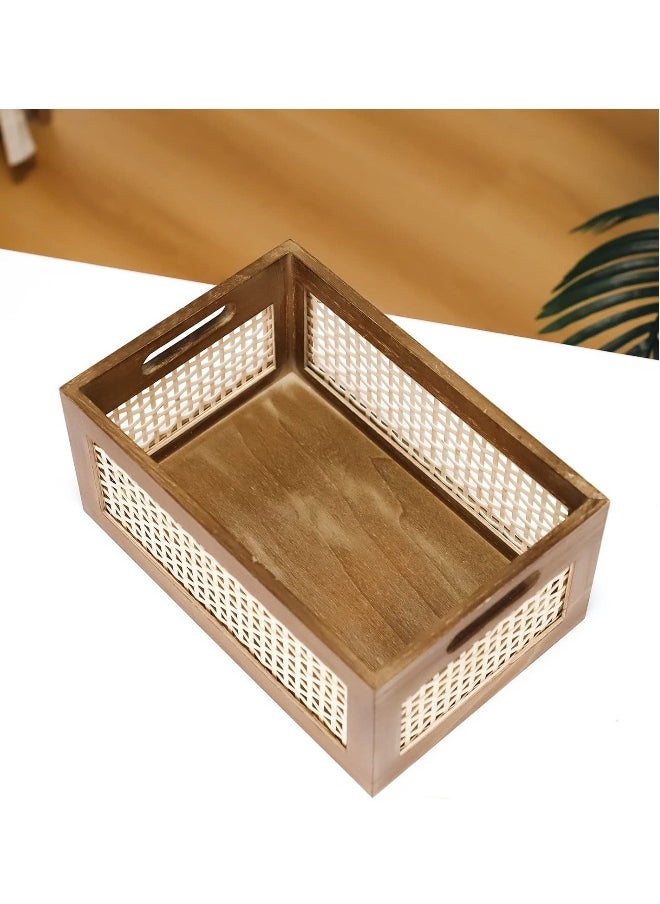 Generic Decorative Vintage Wooden Crate Storage Box, Rustic Pine Wood Organizer Bin Basket, with Built-In Handles Rustic Farmhouse Look Frame for Kitchen Pantry, Cabinets-Multipurpose Home Collection  - Image 1