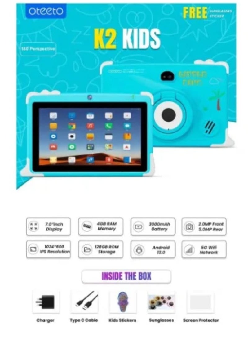 Oteeto - Oteeto Tab K2 Kids Tablet – 7" HD Display, Android, Parental Control, Learning Apps, WiFi, Kid-Proof Case – Educational Tablet for Kids (Ages 3–12), Blue - Image 1