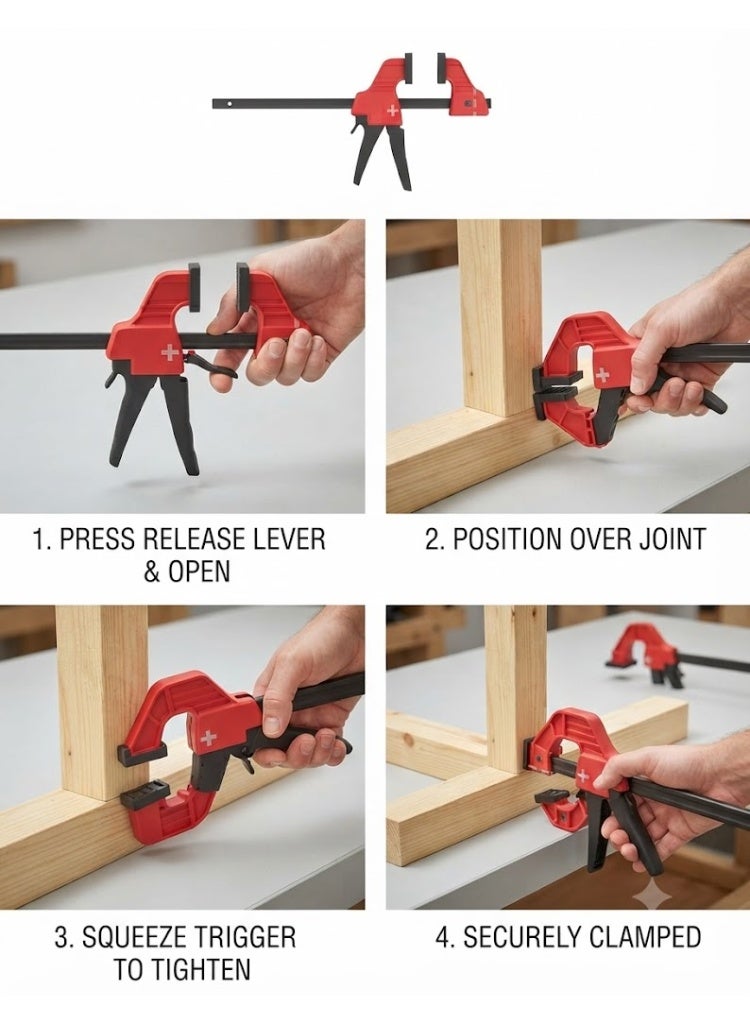 Beorol One Handed Quick Grip Bar Clamp for Woodworking Carpentry - Ratchet Bar Clamp for Furniture Assembling & Manufacturing (12 inch (300mm)) - Image 2