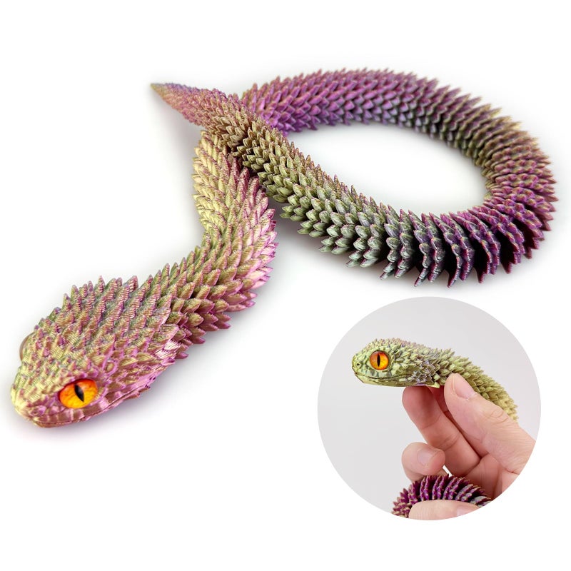TiTiC 3D Printed Snake ToysArticulated Flexible 3D Printed Viper Fidget ToyRealistic Slithering Design Collectible Articulated Model Light Purple Blue Yellow 24 in - Image 2