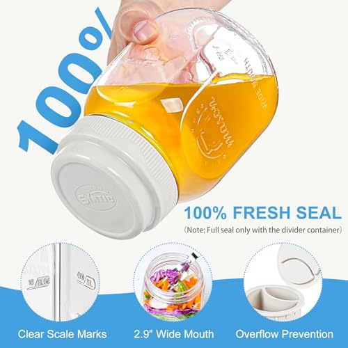 Syntic [UPGRADE] 4 Pack Glass Salad Container for Lunch, Salad Jars with Silicone Dressing Cup & Airtight Lid & Fork for Meal Prep, Wet/Dry Separation Divider for Salad Dressing and Dry Ingredients Mason Jar - Image 3
