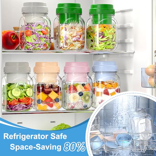 Syntic [UPGRADE] 4 Pack Glass Salad Container for Lunch, Salad Jars with Silicone Dressing Cup & Airtight Lid & Fork for Meal Prep, Wet/Dry Separation Divider for Salad Dressing and Dry Ingredients Mason Jar - Image 4