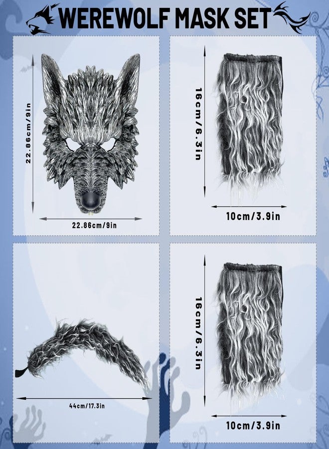 IncreDecor Wolf Mask with Wolf Tail and Gloves, Wolf Costume and Werewolf Mask for Mens Women Kids Halloween Party Dress Up, Cosplay (Grey) - Image 2