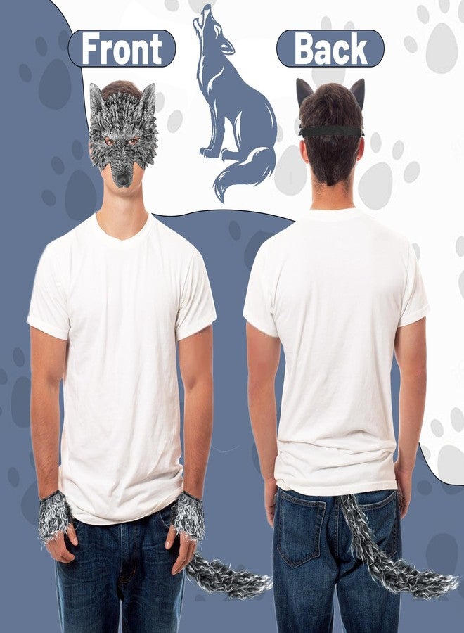 IncreDecor Wolf Mask with Wolf Tail and Gloves, Wolf Costume and Werewolf Mask for Mens Women Kids Halloween Party Dress Up, Cosplay (Grey) - Image 4