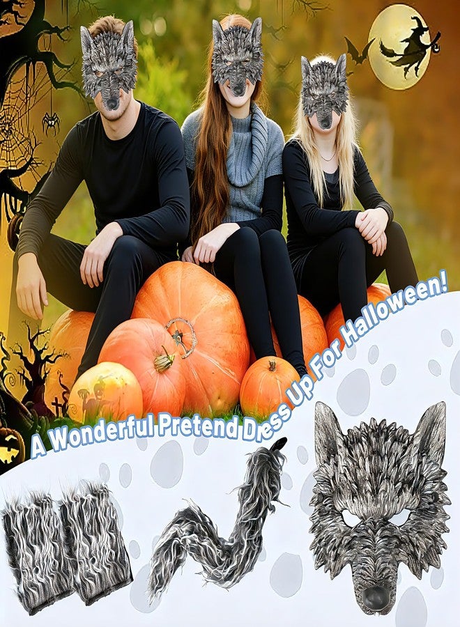 IncreDecor Wolf Mask with Wolf Tail and Gloves, Wolf Costume and Werewolf Mask for Mens Women Kids Halloween Party Dress Up, Cosplay (Grey) - Image 5