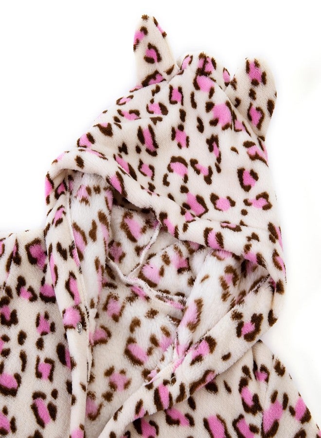 Anicosp Kids Toddler Cartoon Hooded Plush Robe Leopard Pajamas Fleece Bathrobe Children Sleepwear (US, Age, 8 Years, 9 Years, Leopard robe) - Image 3