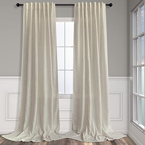 Pitalk Flax Linen Curtains 84 Inch Length for Bedroom 2 Panels Back Tab Pocket Light Filtering Simple Canvas Cloth Look Semi Sheer Beige Curtains for Living Room Dining Burlap Sand Beach Decor 52x84 Long Tan - Image 1