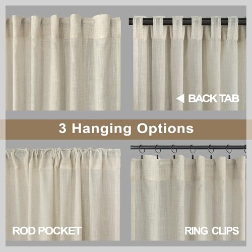Pitalk Flax Linen Curtains 84 Inch Length for Bedroom 2 Panels Back Tab Pocket Light Filtering Simple Canvas Cloth Look Semi Sheer Beige Curtains for Living Room Dining Burlap Sand Beach Decor 52x84 Long Tan - Image 4