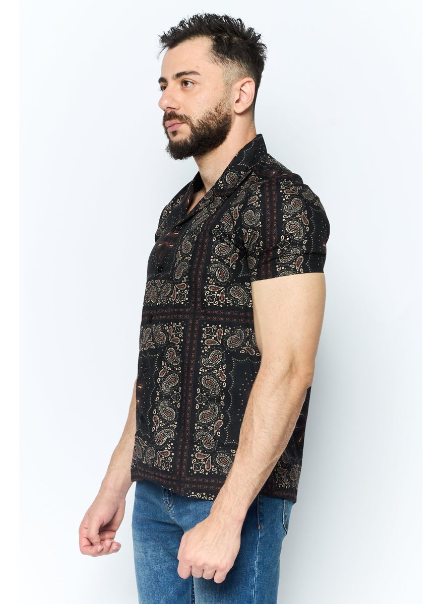 Modern Culture - Men Regular Fit Allover Print Short Sleeves Casual Shirt, Black Combo - Image 1