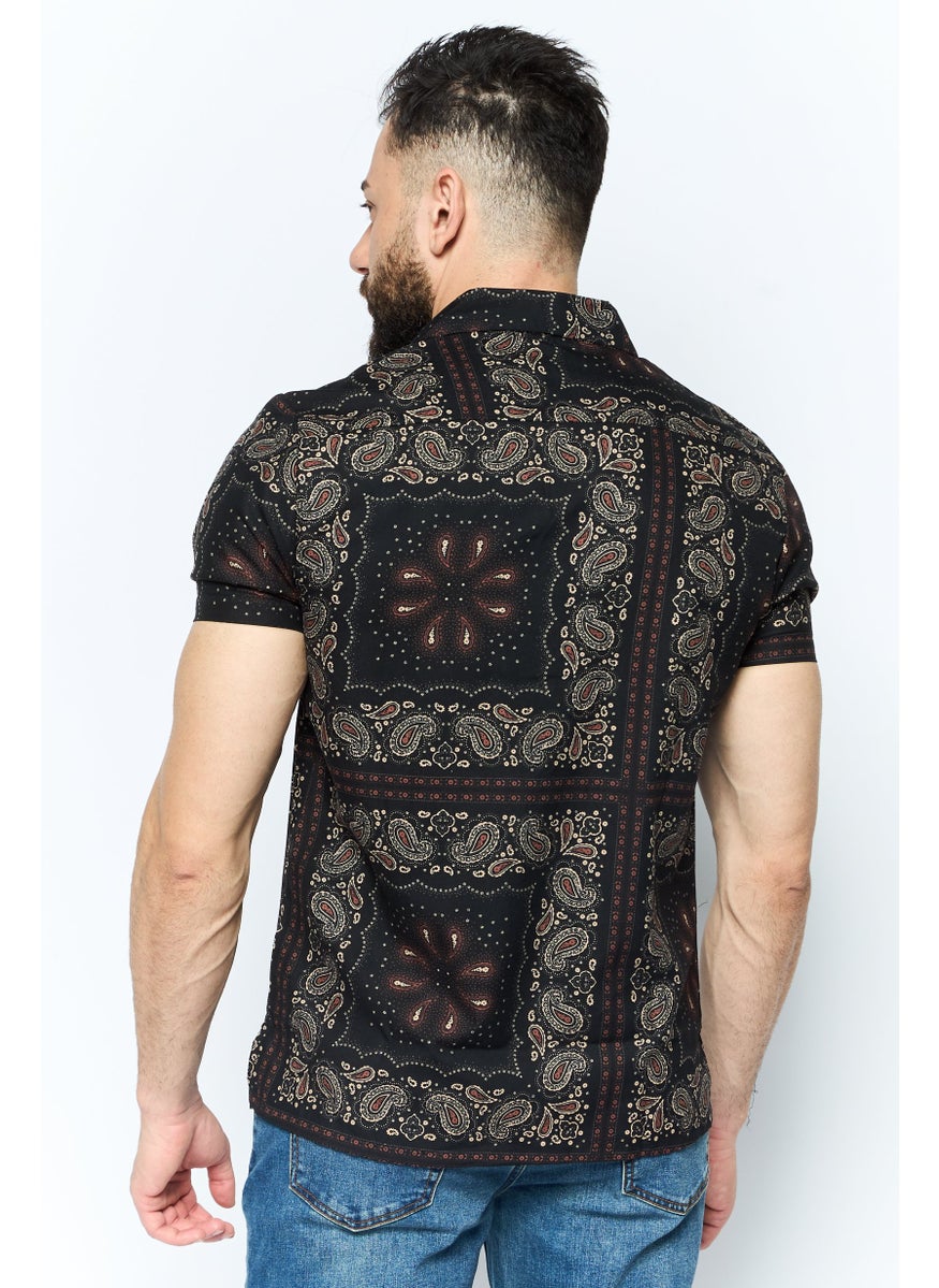 Modern Culture - Men Regular Fit Allover Print Short Sleeves Casual Shirt, Black Combo - Image 1