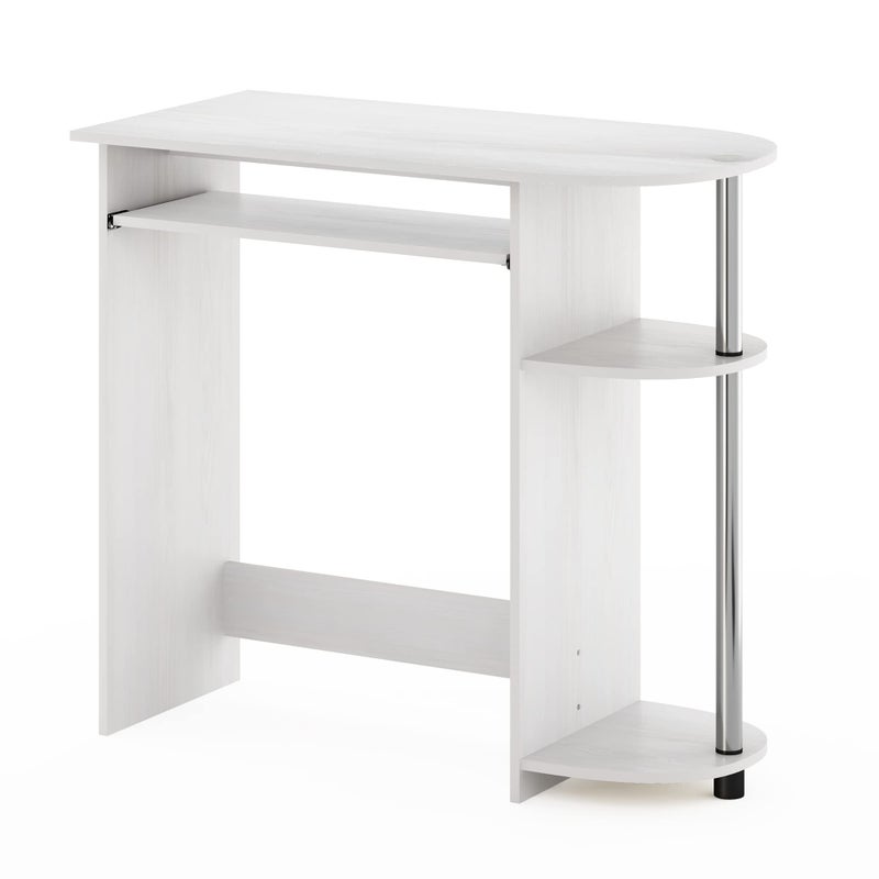 Furinno Simplistic Easy Assembly Computer Desk with Keyboard Tray White OakStainless Steel