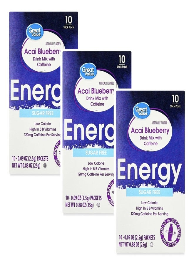 Energy Drink Mix Bundle - 3 Boxes with 10 Packets Per Box - Low Calorie Flavorful Water Powder (3 Boxes, Acai Blueberry) - Image 2