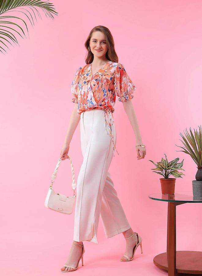 ميش بلوزة مِش بطبعة زهور بياقة ملفوفة وتفاصيل رباط - Image 3