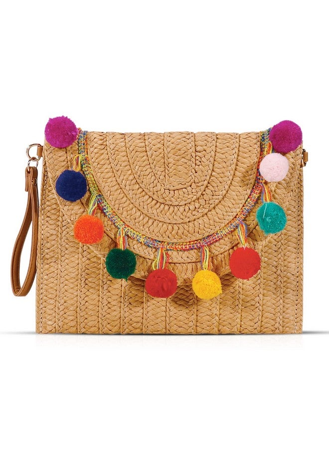 QTKJ Straw Bag Crossbody Bag For Women Color Ball Clutch Purses Bohemian Handmade Woven Handbags Summer Beach Bag Envelope Wallet - Image 1