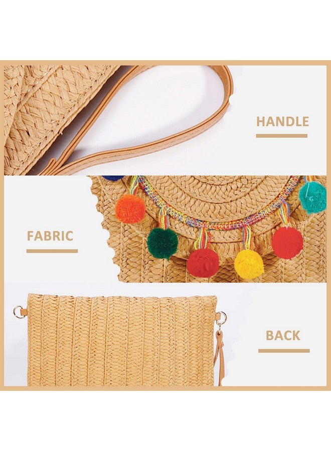 QTKJ Straw Bag Crossbody Bag For Women Color Ball Clutch Purses Bohemian Handmade Woven Handbags Summer Beach Bag Envelope Wallet - Image 4