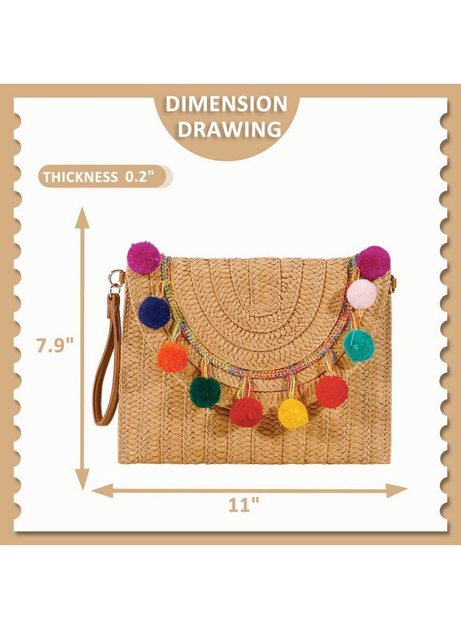QTKJ Straw Bag Crossbody Bag For Women Color Ball Clutch Purses Bohemian Handmade Woven Handbags Summer Beach Bag Envelope Wallet - Image 2