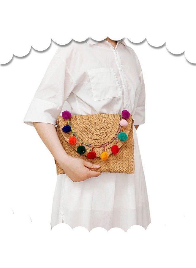 QTKJ Straw Bag Crossbody Bag For Women Color Ball Clutch Purses Bohemian Handmade Woven Handbags Summer Beach Bag Envelope Wallet - Image 5