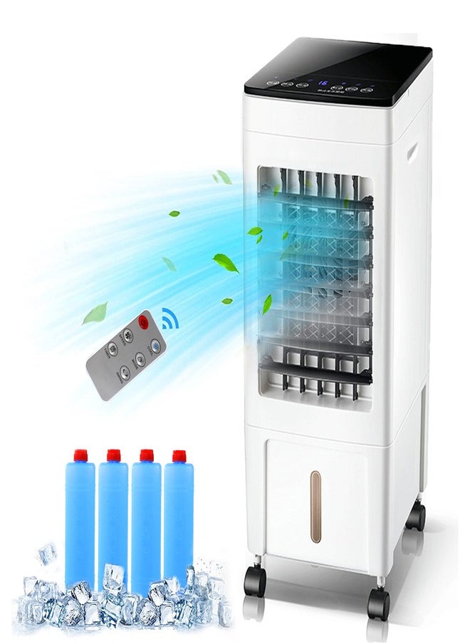 Generic - Evaporative Air Cooler, Portable Air Conditioner with Remote and Touch Control, Air Cooler with 3 Speeds, 8H Timer, 8L Water Tank, 4 Ice Packs for Home, Office, White - Image 1