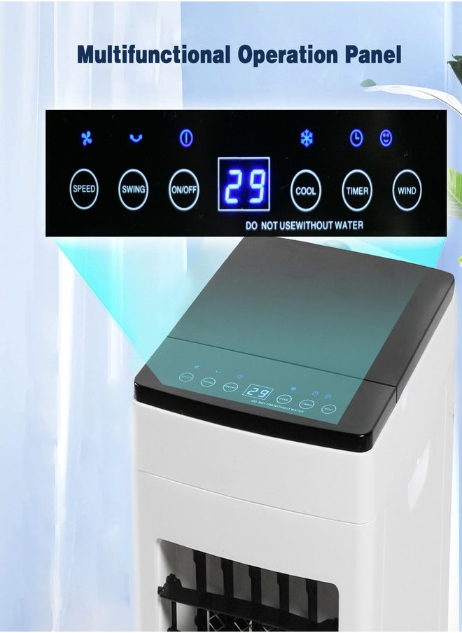 Generic - Evaporative Air Cooler, Portable Air Conditioner with Remote and Touch Control, Air Cooler with 3 Speeds, 8H Timer, 8L Water Tank, 4 Ice Packs for Home, Office, White - Image 1