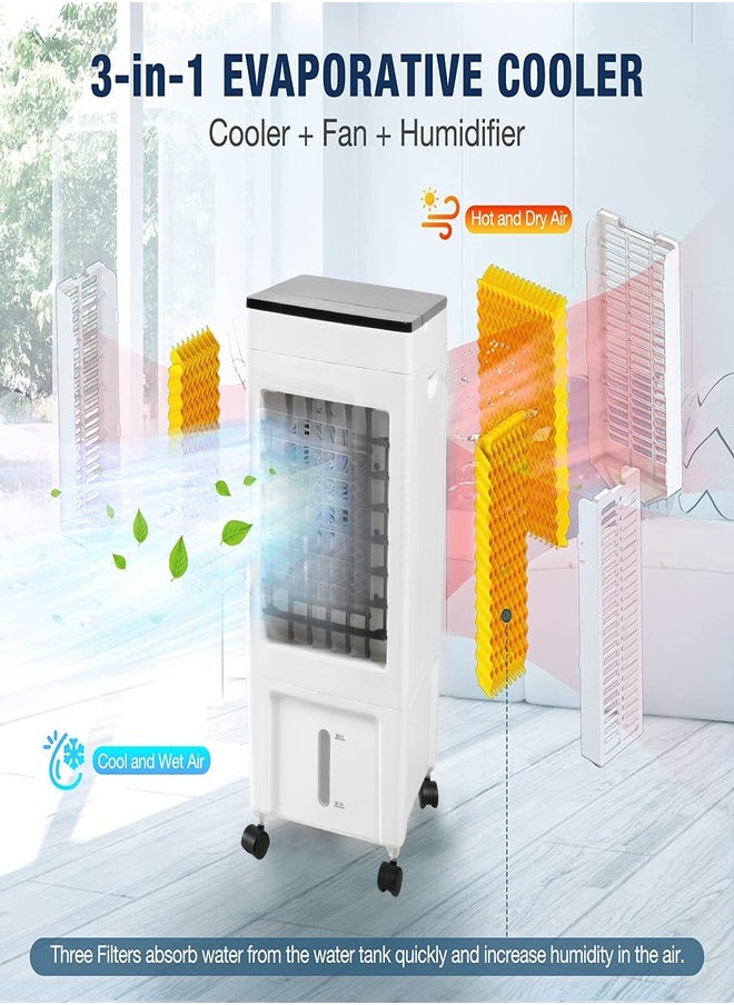 Generic - Evaporative Air Cooler, Portable Air Conditioner with Remote and Touch Control, Air Cooler with 3 Speeds, 8H Timer, 8L Water Tank, 4 Ice Packs for Home, Office, White - Image 1