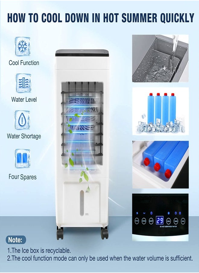 Generic - Evaporative Air Cooler, Portable Air Conditioner with Remote and Touch Control, Air Cooler with 3 Speeds, 8H Timer, 8L Water Tank, 4 Ice Packs for Home, Office, White - Image 1