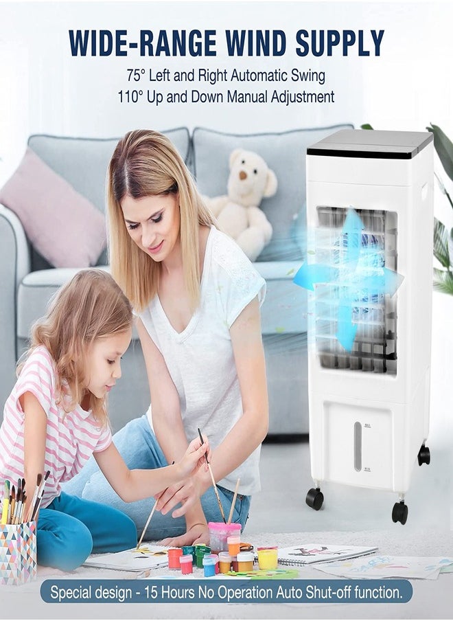 Generic - Evaporative Air Cooler, Portable Air Conditioner with Remote and Touch Control, Air Cooler with 3 Speeds, 8H Timer, 8L Water Tank, 4 Ice Packs for Home, Office, White - Image 1