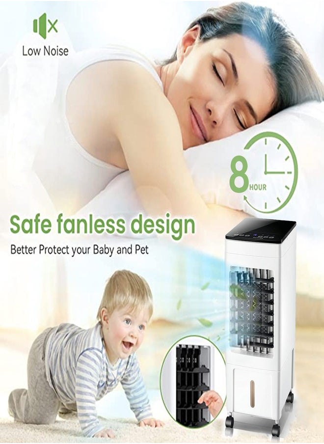 Generic - Evaporative Air Cooler, Portable Air Conditioner with Remote and Touch Control, Air Cooler with 3 Speeds, 8H Timer, 8L Water Tank, 4 Ice Packs for Home, Office, White - Image 1