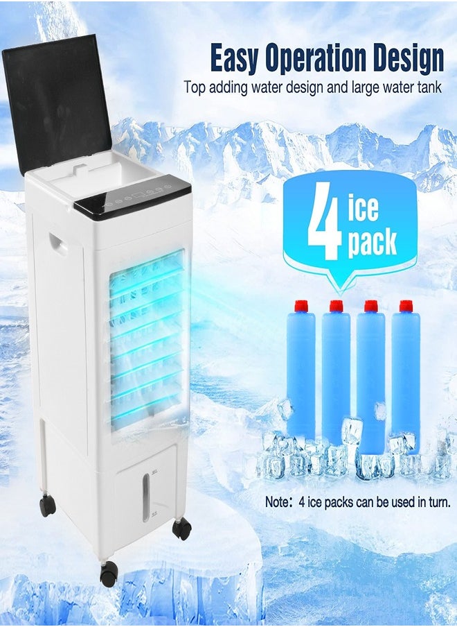 Generic - Evaporative Air Cooler, Portable Air Conditioner with Remote and Touch Control, Air Cooler with 3 Speeds, 8H Timer, 8L Water Tank, 4 Ice Packs for Home, Office, White - Image 1