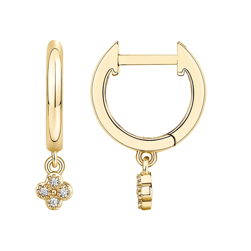 PAVOI 14K Yellow Gold Plated 925 Sterling Silver Post Dangle Huggie Hoop Earrings For Women - Trendy Clover Drop Hoop Earrings - Cubic Zirconia Small Hinged Huggies - Image 1