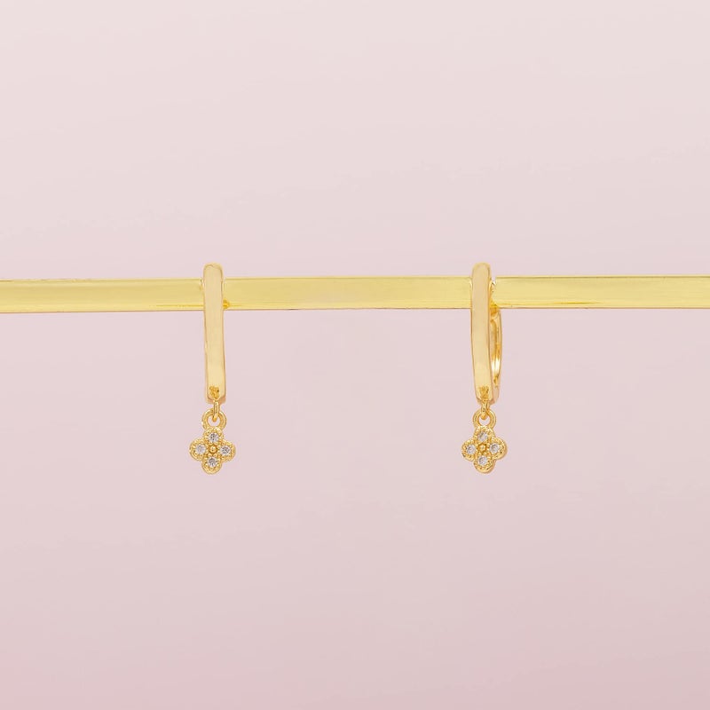 PAVOI 14K Yellow Gold Plated 925 Sterling Silver Post Dangle Huggie Hoop Earrings For Women - Trendy Clover Drop Hoop Earrings - Cubic Zirconia Small Hinged Huggies - Image 5