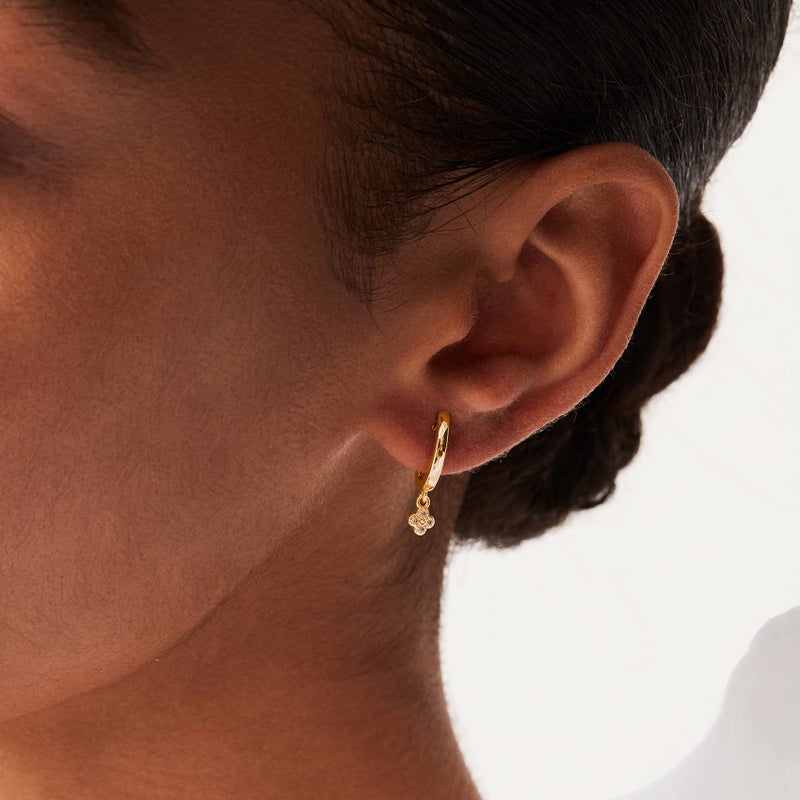 PAVOI 14K Yellow Gold Plated 925 Sterling Silver Post Dangle Huggie Hoop Earrings For Women - Trendy Clover Drop Hoop Earrings - Cubic Zirconia Small Hinged Huggies - Image 2