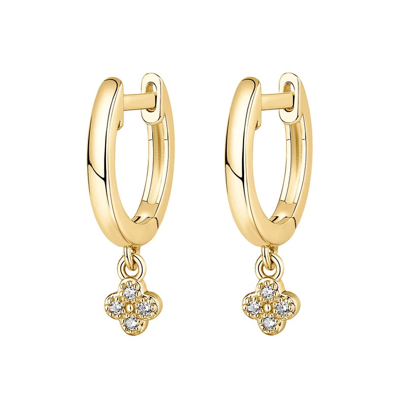 PAVOI 14K Yellow Gold Plated 925 Sterling Silver Post Dangle Huggie Hoop Earrings For Women - Trendy Clover Drop Hoop Earrings - Cubic Zirconia Small Hinged Huggies - Image 3
