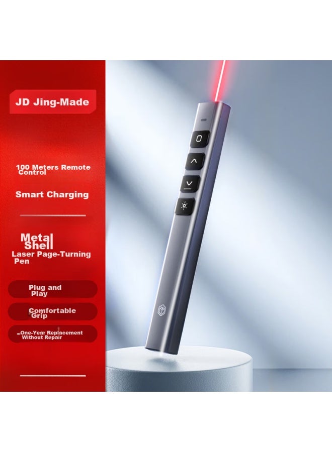 JD.com Jd Original Metal Page-turning Pen, 100-meter Remote Control For Teachers' Ppt Projection, Laser Pointer, Presentation Pointer, Wireless Presentation Page-turning Device, Electronic Teaching Pointer [red Light Metal Rechargeable Model] - Image 1
