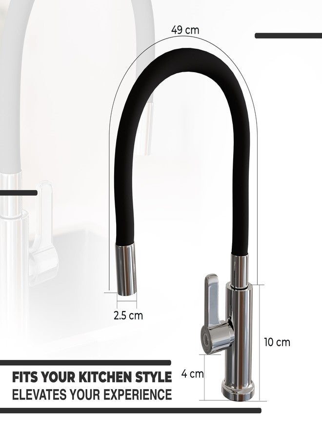 iBell Swan Neck Kitchen Faucet with Flexible Swivel Spout - Black & Chrome Finish - Image 5