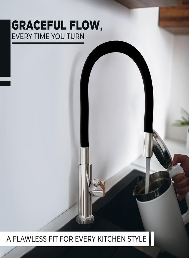 iBell Swan Neck Kitchen Faucet with Flexible Swivel Spout - Black & Chrome Finish - Image 2
