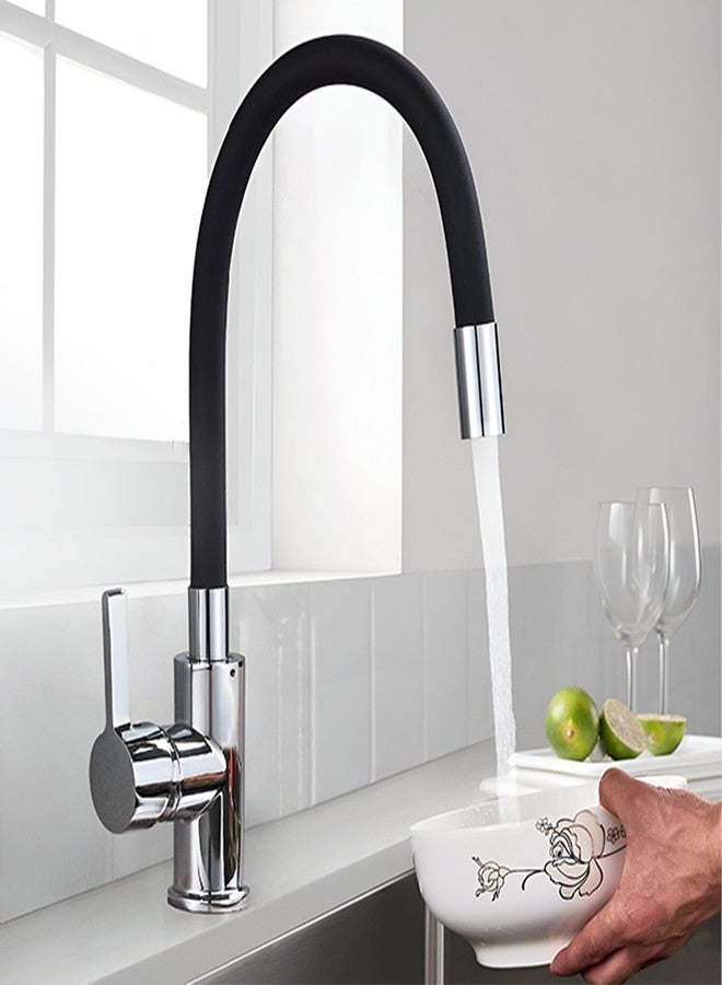 iBell Swan Neck Kitchen Faucet with Flexible Swivel Spout - Black & Chrome Finish - Image 1