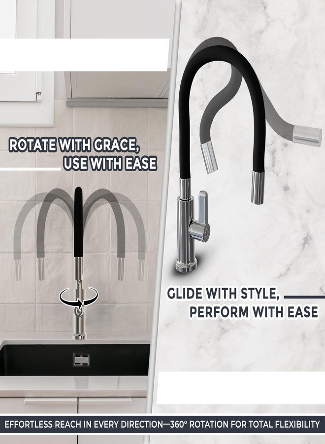 iBell Swan Neck Kitchen Faucet with Flexible Swivel Spout - Black & Chrome Finish - Image 3