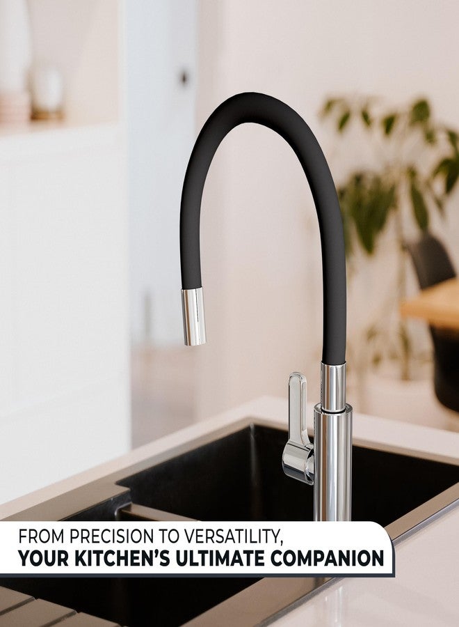 iBell Swan Neck Kitchen Faucet with Flexible Swivel Spout - Black & Chrome Finish - Image 4