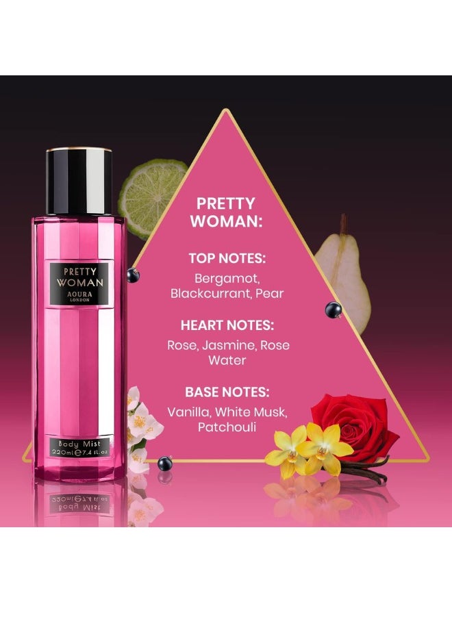 Aoura London Aoura London Women's Body Mist Bundle | 220ml | Pack of 3 | Includes Love Rush, Pretty Woman & Paradise Bliss | Floral, Fruity & Sweet Scents | Long-Lasting Perfumed Fragrance Sprays  - Image 3