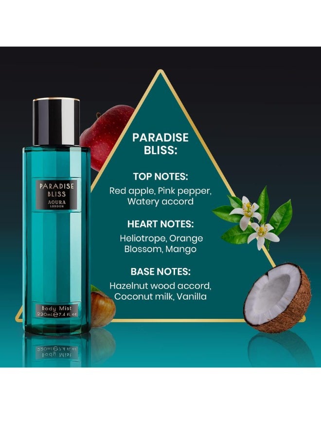 Aoura London Aoura London Women's Body Mist Bundle | 220ml | Pack of 3 | Includes Love Rush, Pretty Woman & Paradise Bliss | Floral, Fruity & Sweet Scents | Long-Lasting Perfumed Fragrance Sprays  - Image 4