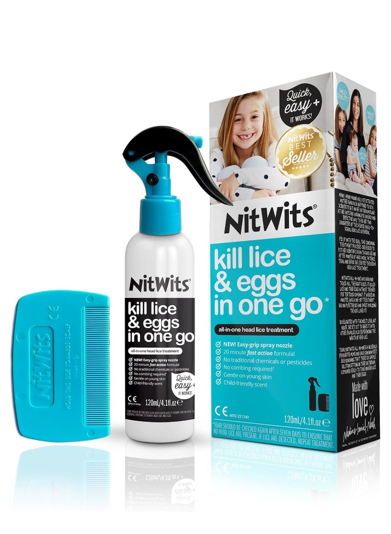 NitWits All-in-one head lice treatment spray kills lice and eggs Includes 120ml lice spray and nit comb - Image 1