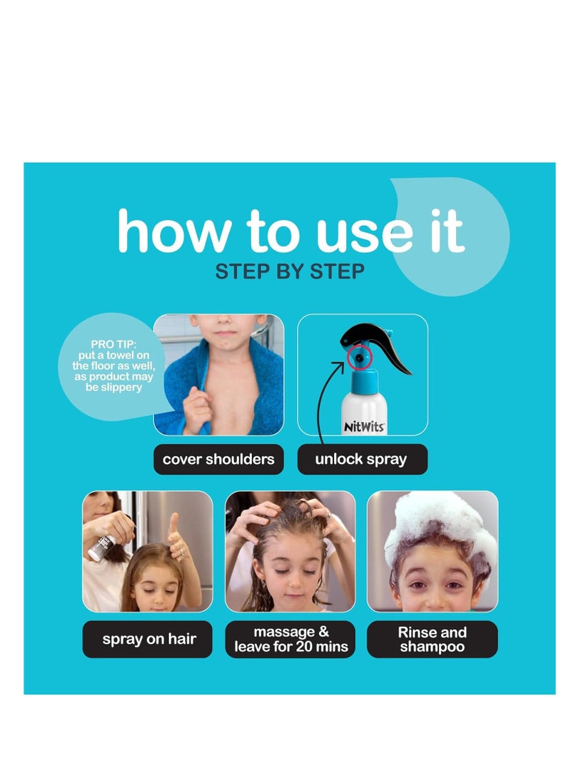 NitWits All-in-one head lice treatment spray kills lice and eggs Includes 120ml lice spray and nit comb - Image 4