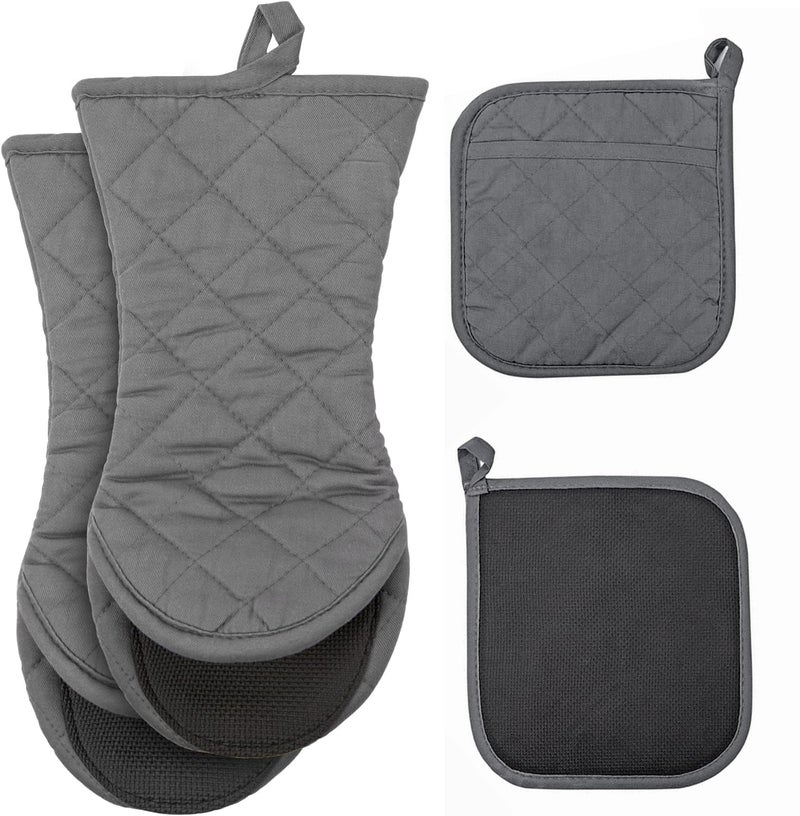 ARCLIBER ARCLIBER 4PCS Grey Oven Mitts and Pot Holders Set Cloth  Neoprene Heat Resistant up to 360F NonSlip Suitable for Both Hands 