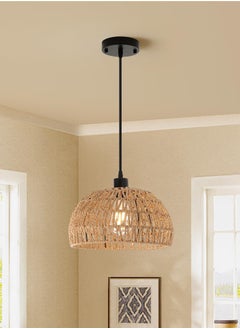 Ganeed Boho Chandelier Light Fixture, Farmhouse Rattan Pendant Light, Woven Rope Lampshade Rustic Cage Hanging Lamp, E27 Semi Flush Mount Ceiling Light for Kitchen Island Living Dining Room Bedroom  - Image 1