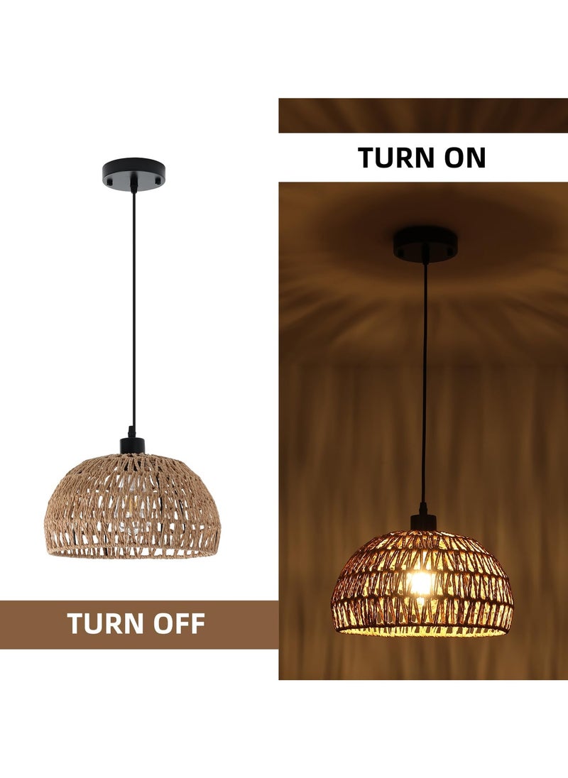 Ganeed - Boho Chandelier Light Fixture, Farmhouse Rattan Pendant Light, Woven Rope Lampshade Rustic Cage Hanging Lamp, E27 Semi Flush Mount Ceiling Light for Kitchen Island Living Dining Room Bedroom - Image 1